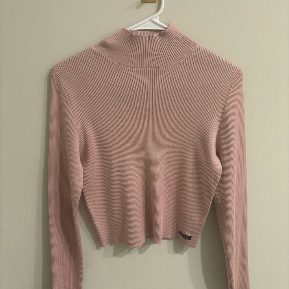 Pink Ribbed Long Sleeve turtlenecks top